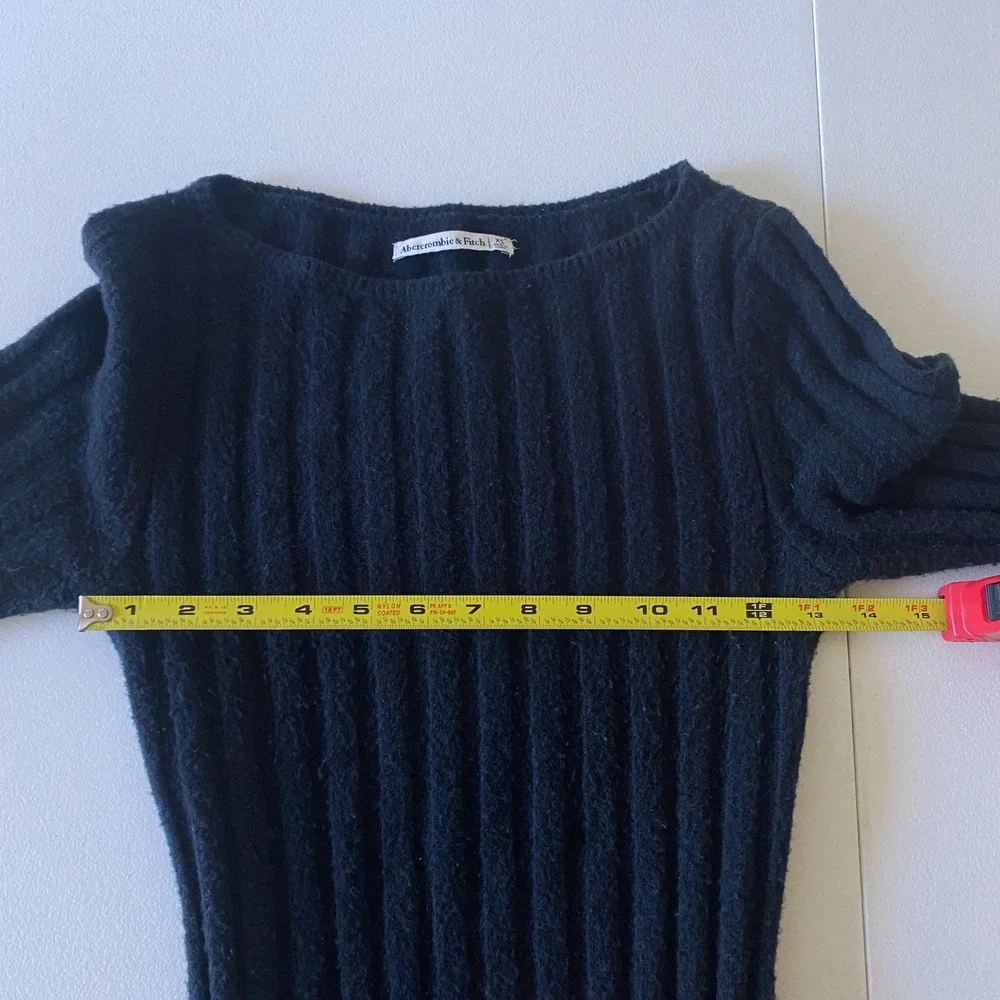 Abercrombie & Fitch Ribbed Long Sleeve Maxi Dress XS Black Side Slit Wool Blend